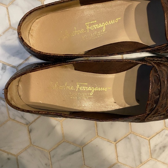 Salvatore Ferragamo Dark Brown Croc-Embossed Loafers - Picture 2 of 10